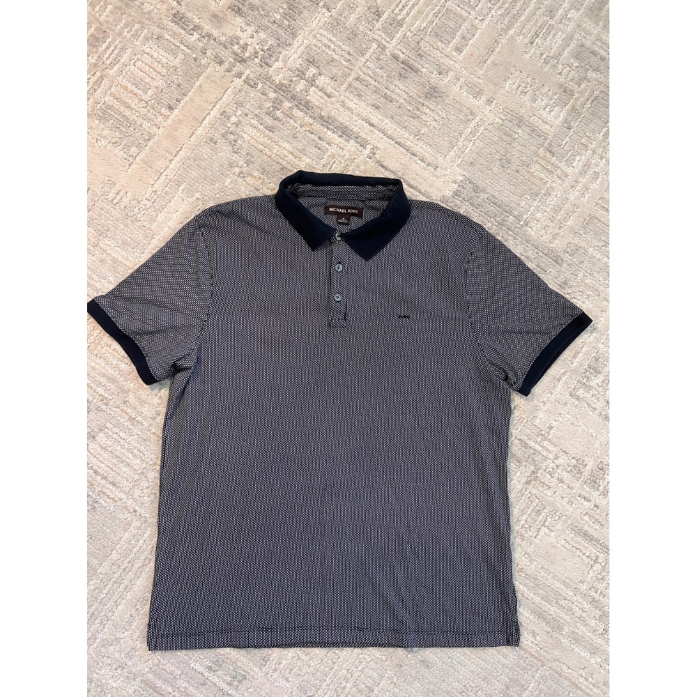 Michael Kors Mens Polo Shirt Geometric Print Short Sleeve Navy Blue